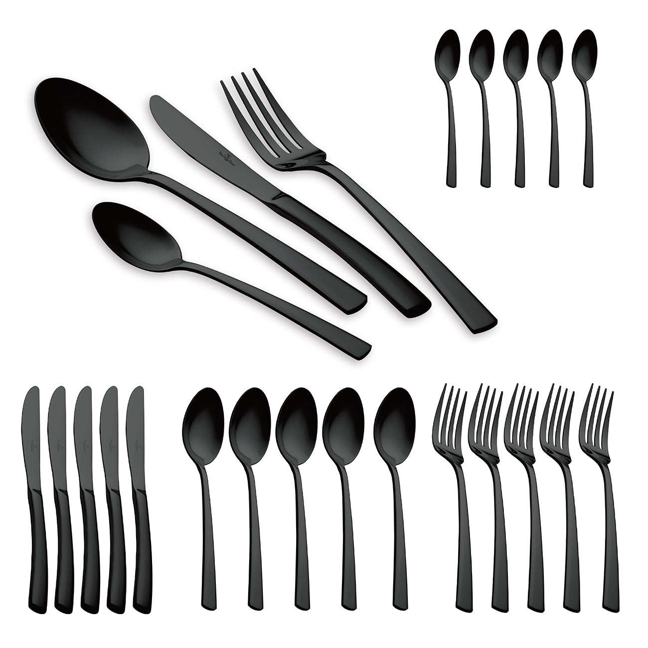 Stainless Steel Cutlery Set – Black Mirror Edition (24 pcs)