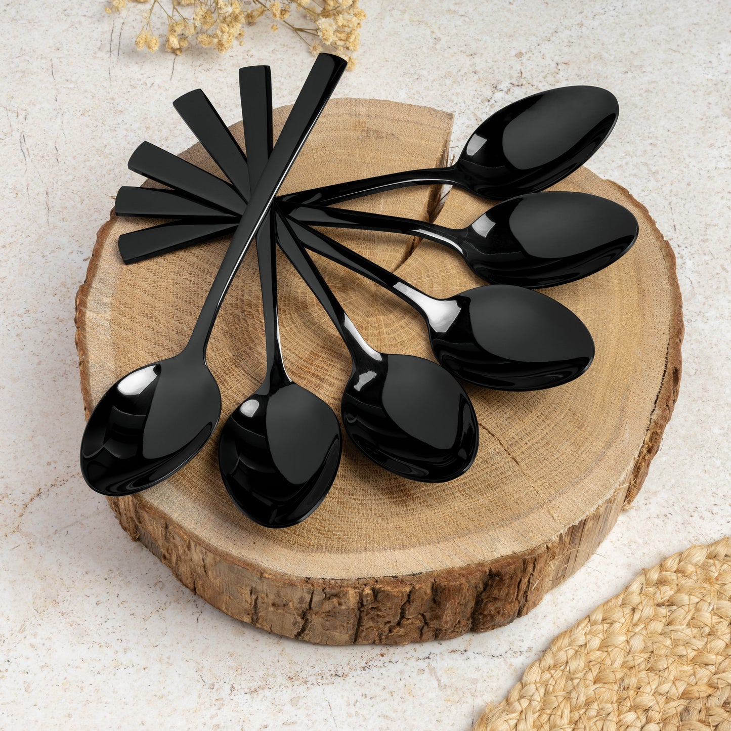 Stainless Steel Cutlery Set – Black Mirror Edition (24 pcs)
